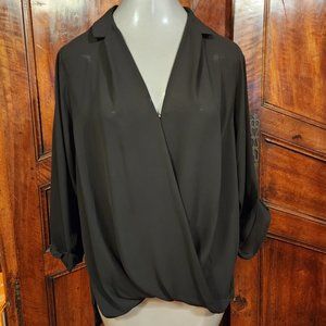Flowy Black Chiffon Dress Top XS